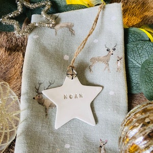 Personalised Clay Star Hanging Christmas Tree Decoration Place Setting