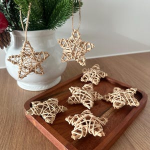Natural willow rattan star wicker ornament rustic Christmas tree hanging eco lover gift tag farmhouse country home decor DIY craft supply