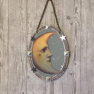 Vintage inspired Crescent Moon ornament/ Retro Moon Ornament