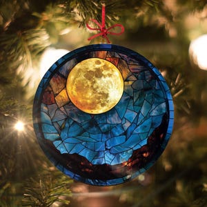 Full Moon: Stained Glass-Style Christmas Ornament - Made With Real Glass
