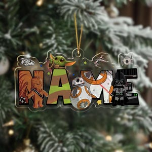 Personalized Star Wars Characters Alphabet Christmas Ornament, Custom Galaxy Edge Xmas Tree Decor, Baby Yoda Theme Keepsake Gift For Kid