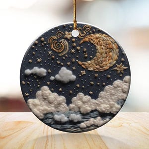 Celestial Ceramic Ornament, Moon and Stars Design (Personalized Option)