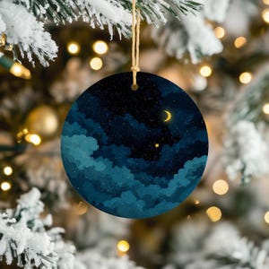 Starry Night Moon Ornament, Moon and Stars Decoration, Celestial Home Decor, Handmade Gift