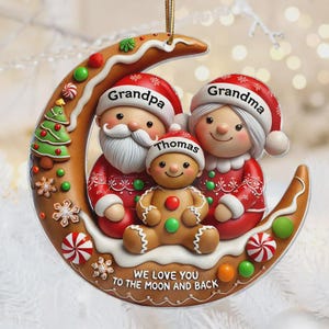 Personalized Gingerbread Grandparent & Grandchild Moon Ornament