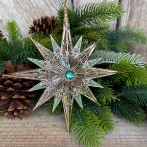 7" Gold Aqua Star Ornament, Star Jewel Oranament, Star Ornament,Christmas Star Ornament, Christmas Ornament, Aqua Gold Star, Mint Green Star