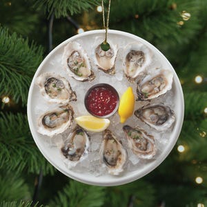 Oyster Ornament, Nautical Beach House Decor, Seafood Lover Gift, Oyster Shell Art, White Elephant or Ornament Exchange for Foodies