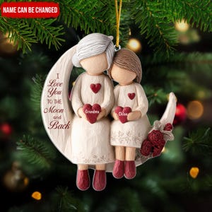 Grandma And Her Kid I Love You To The Moon And Back-Personalized Christmas Ornament For Grandma,Christmas Keepsake,2D Flat Acrylic Ornament