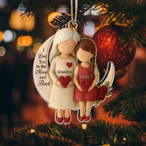 Personalized Grandma Grandchild Ornament, I Love You to the Moon and Back Acrylic Ornament, Custom Family Christmas Gift, Grandparent