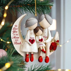 Personalized Grandparents Ornament, We Love You To The Moon And Back, Nana Papa Grandchild Christmas Ornament, Custom Family Keepsake